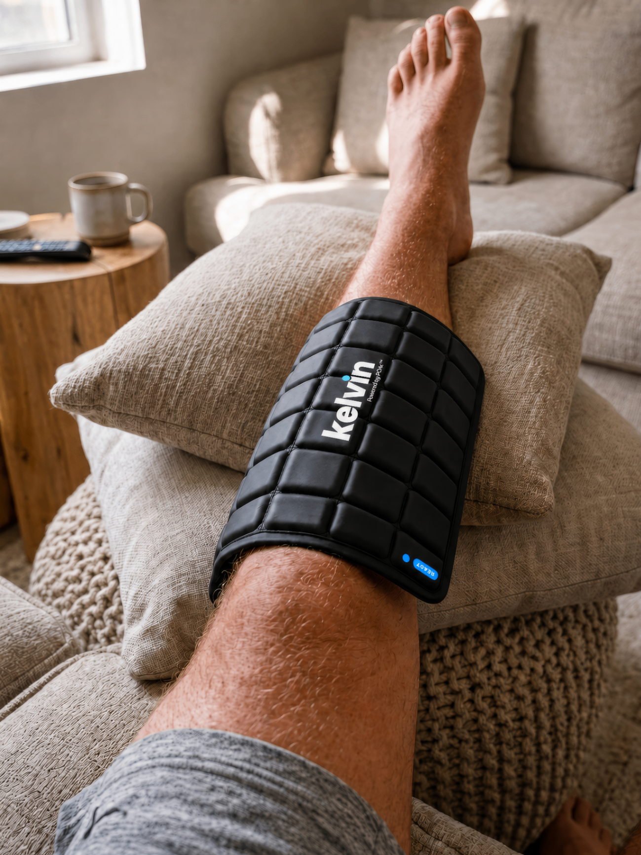 Hands resting on a sore knee